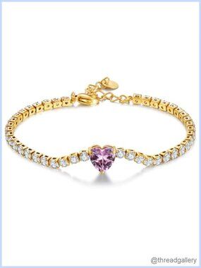 CZ Tennis Bracelet Stainless Steel Birthstone Heart Square Adjustable